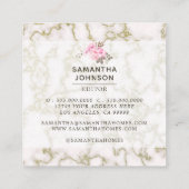 ピンクモダン水色フローラ大理石金ゴールド スクエア名刺 (裏面)