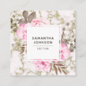 ピンクモダン水色フローラ大理石金ゴールド スクエア名刺 (正面)