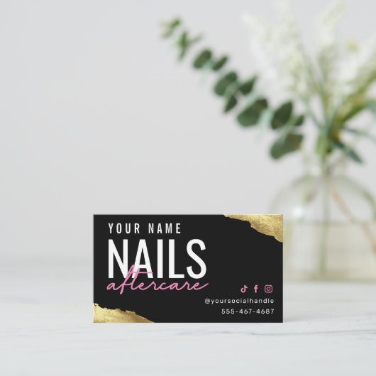ピンクモダン爪、 ネイルアフターケアカード 名刺 (スタンド正面)