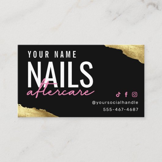 ピンクモダン爪、 ネイルアフターケアカード 名刺 (正面)