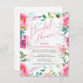 ピンクモダン牡丹ウォーター色フローラブライダルシャワー インビテーションポストカード (正面/裏面)
