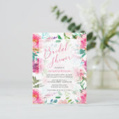 ピンクモダン牡丹ウォーター色フローラブライダルシャワー インビテーションポストカード (スタンド正面)