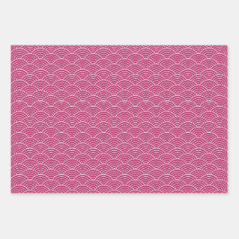 ピンクモダン白黒幾何日本の波 ラッピングペーパーシート