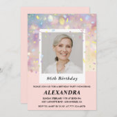 ピンクモダン紙吹雪写真86歳の誕生日 招待状 (正面/裏面)