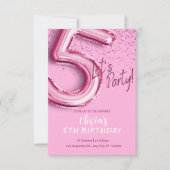ピンクモダン紙吹雪第5誕生日 招待状 (正面)