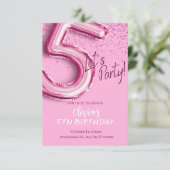 ピンクモダン紙吹雪第5誕生日 招待状 (スタンド正面)
