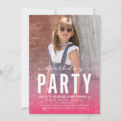 ピンクモダン紙吹雪Any Age Photo Birthdayパーティー 招待状 (正面)