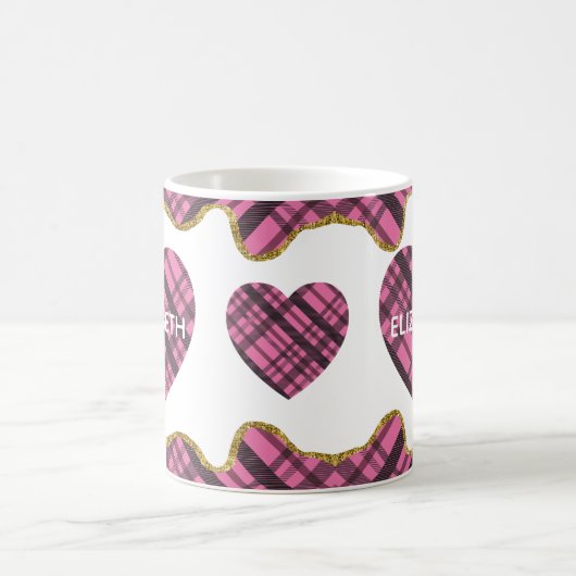 ピンクモダン素朴のプリド愛ハート妻の名前 コーヒーマグカップ (中央)