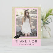 ピンクモダン素朴の写真卒業 サンキューカード (スタンド正面)