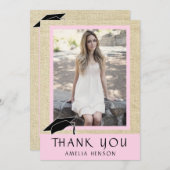 ピンクモダン素朴の写真卒業 サンキューカード (正面/裏面)