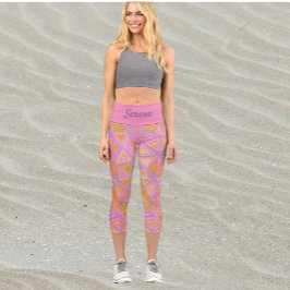 ピンクモダン紫と黄色の幾何学的 カプリレギンス