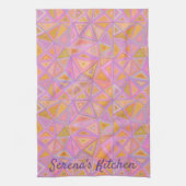 ピンクモダン紫と黄色の幾何学的 キッチンタオル (縦)
