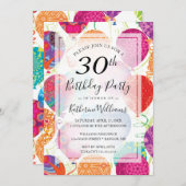 ピンクモダン紫バルーン30歳の誕生日パーティー 招待状 (正面/裏面)