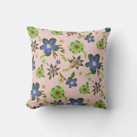 ピンクモダン紫色のハイビスカスパターン クッション (正面)