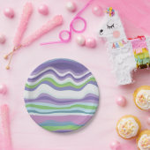 ピンクモダン紫色の波状パターン ペーパープレート (パーティー)