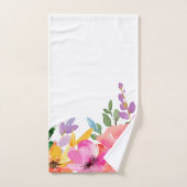 ピンクモダン紫色の花柄の水色 バスタオルセット (ハンドタオル)