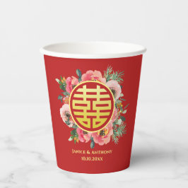 ピンクモダン結婚中国のフローラ茶道 紙コップ