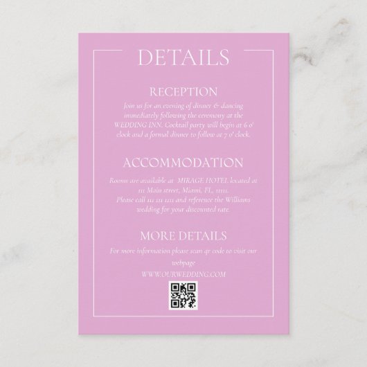 ピンクモダン結婚詳細 エンクロージャーカード (正面)