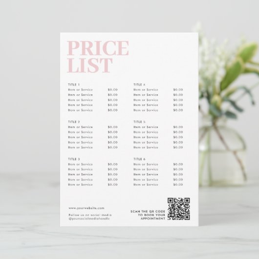 ピンクモダン美しい価格表メニュー小規模企業 (スタンド正面)