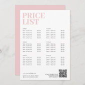 ピンクモダン美しい価格表メニュー小規模企業 (正面/裏面)