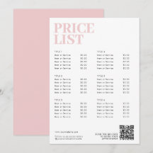ピンクモダン美しい価格表メニュー小規模企業