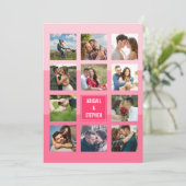 ピンクモダン色のフォトコラージュのシ結婚ェーズ 招待状 (スタンド正面)