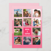 ピンクモダン色のフォトコラージュのシ結婚ェーズ 招待状 (正面/裏面)
