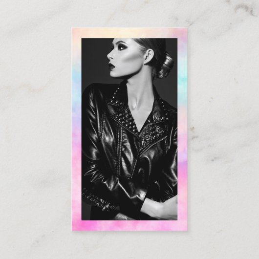 ピンクモダン色のレインボーの水彩絵付けアーティスト 名刺 (裏面)