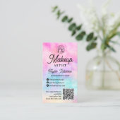 ピンクモダン色のレインボーの水彩絵付けアーティスト 名刺 (スタンド正面)