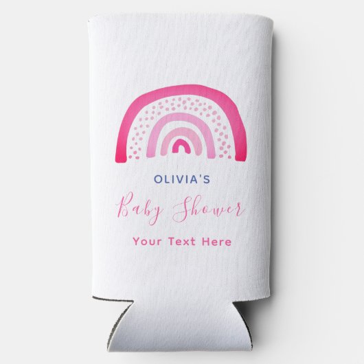 ピンクモダン色のレインボーベビーシャワー スリム缶クーラー (裏面)