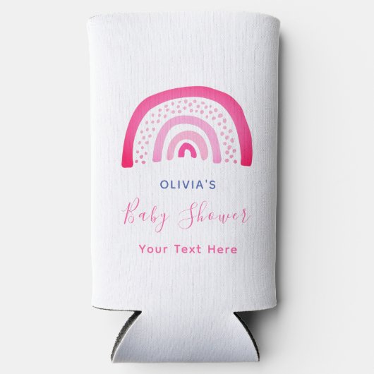 ピンクモダン色のレインボーベビーシャワー スリム缶クーラー (正面)