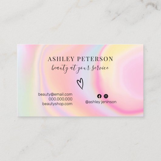 ピンクモダン色のレインボーユニコーン大理石文字メイクアップ 名刺 (裏面)