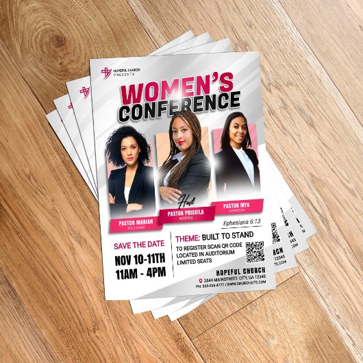 ピンクモダン色の女性教会の会議開催 チラシ