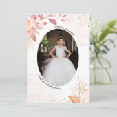 ピンクモダン色の最初の聖餐式サンキューカード 招待状 (スタンド正面)