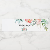 ピンクモダン色の熱帯フローラのウォーターボトルラベル ペットボトルラベル (シングルラベル)