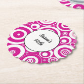 ピンクモダン色の白い同心レトロ円50日 ペーパーコースター (アングル)