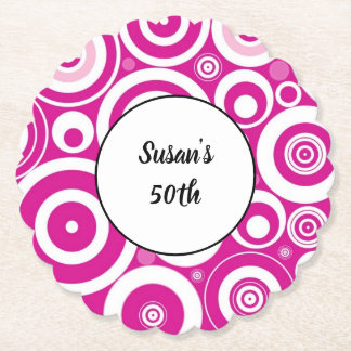 ピンクモダン色の白い同心レトロ円50日 ペーパーコースター