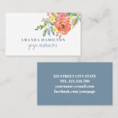 ピンクモダン色の花開花水彩 名刺 (正面/裏面)