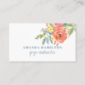 ピンクモダン色の花開花水彩 名刺 (正面)