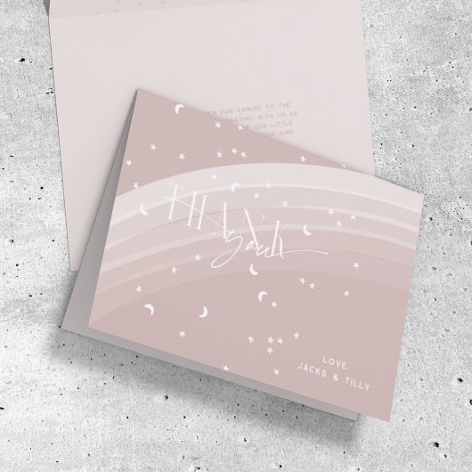 ピンクモダン色の虹と星ホワイトベビーシャワー サンキューカード