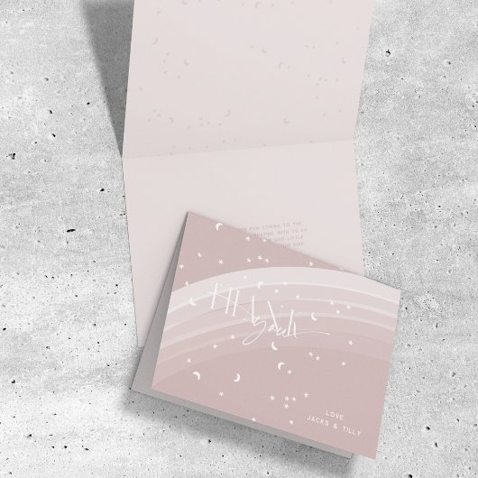 ピンクモダン色の虹と星ホワイトベビーシャワー サンキューカード