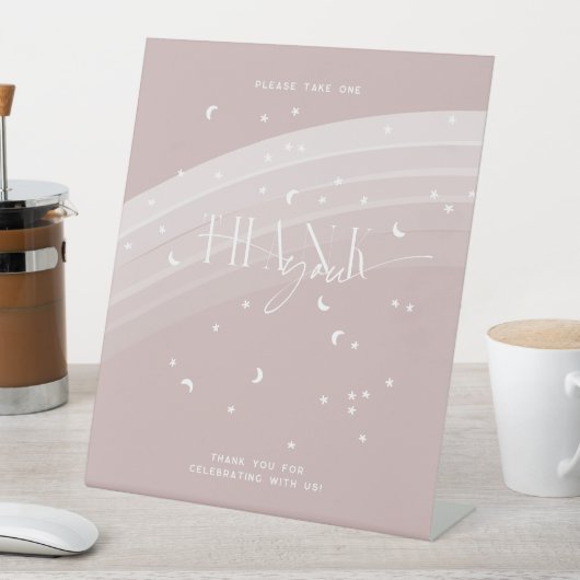 ピンクモダン色の虹と星ホワイトベビーシャワー 台座サイン (インサイチュ)