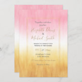 ピンクモダン色の黄色いブラシストログラデーションーク 招待状 (正面/裏面)