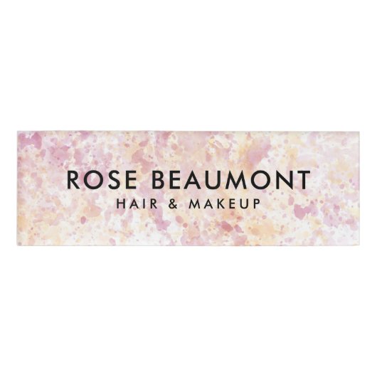 ピンクモダン色の黄色の水色名タグ 名札 (正面)