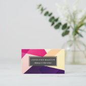 ピンクモダン色の黄色の黒い幾何学的パターン 名刺 (スタンド正面)