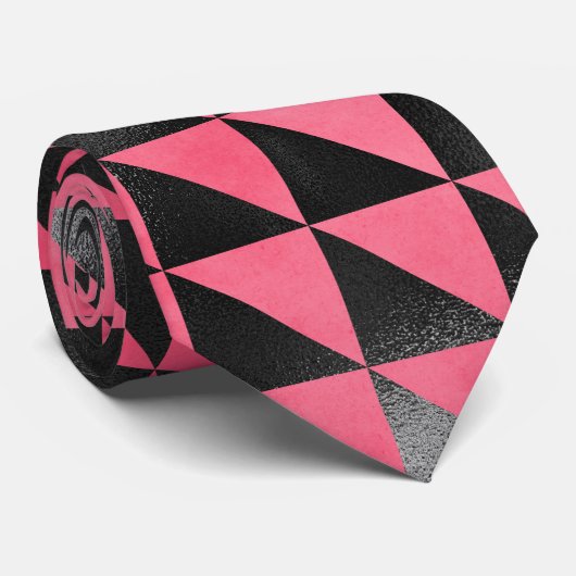 ピンクモダン色の黒いメタリック光沢のある幾何学的パターン ネクタイ (ロール)