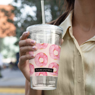 ピンクモダン色ドーナツ型名前付きパターン アクリルタンブラー