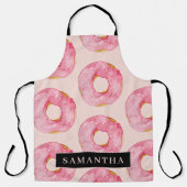 ピンクモダン色ドーナツ型名前付きパターン エプロン (正面)