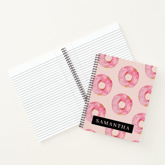 ピンクモダン色ドーナツ型名前付きパターン ノートブック (内部)
