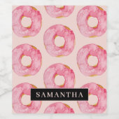 ピンクモダン色ドーナツ型名前付きパターン ワインラベル (シングルラベル)